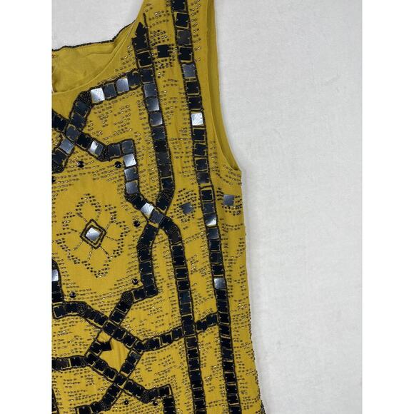 Free People Speak Easy Mini Dress beaded gold and black Size 4 new $168 - Picture 9 of 9